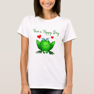 Camiseta Tenha um Dia Saltitante Sapo Verde Fofo com Coraçõ