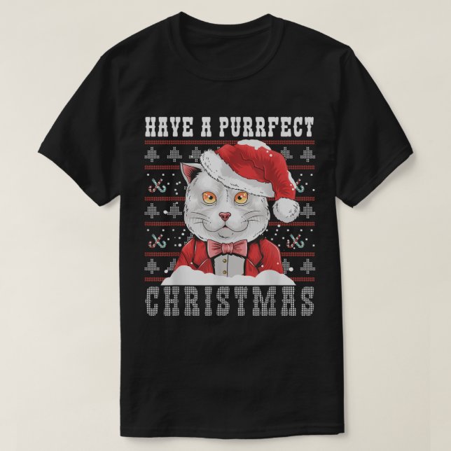 Camiseta Tenha um gato de Natal Puro e Feio (Frente do Design)
