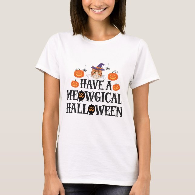 Camiseta Tenha um halloween meowgical (Frente)
