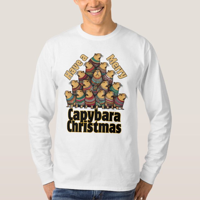 Camiseta Tenha uma Feliz no Natal de Capybara (Frente)