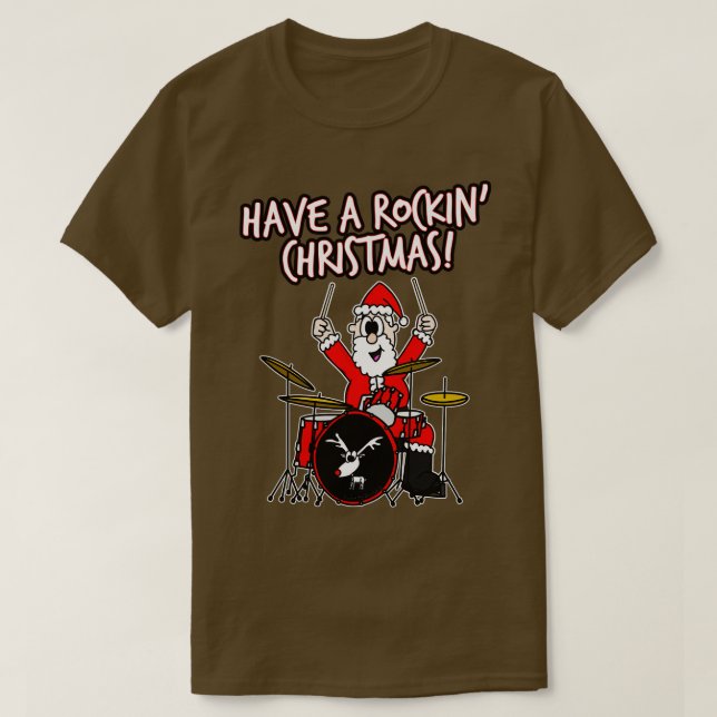 Camiseta Tenham Papais noeis De Natal Enrochando Drummer Dr (Frente do Design)