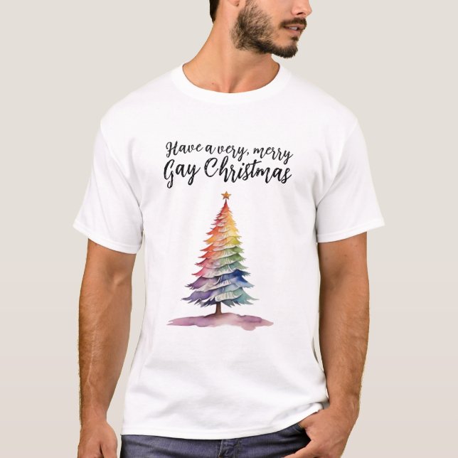 Camiseta Tenham uma árvore feliz de Natal muito, gay (Frente)