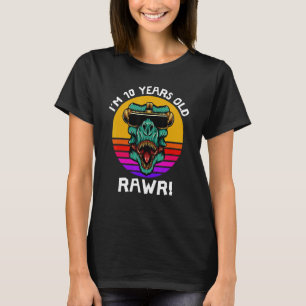 Camiseta Tenho 10 anos Rawr Retro Dinossaur Sunset 10th B