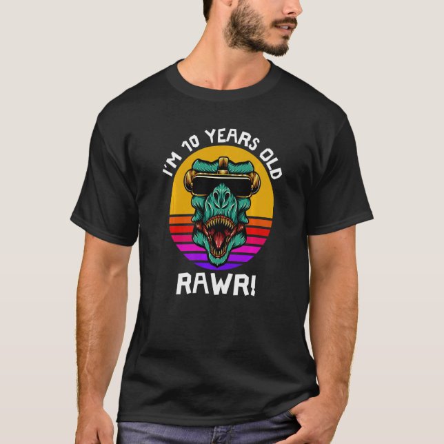 Camiseta Tenho 10 anos Rawr Retro Dinossaur Sunset 10th B (Frente)