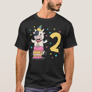 Camiseta Tenho 2 anos com aniversário de criança de vaca co