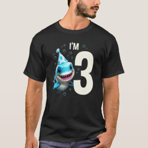 Camiseta Tenho 3 Anos Tubarão Peixe Criança Menino Menina 3