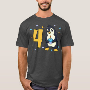 Camiseta Tenho 4 anos com aniversário de criança de pinguim