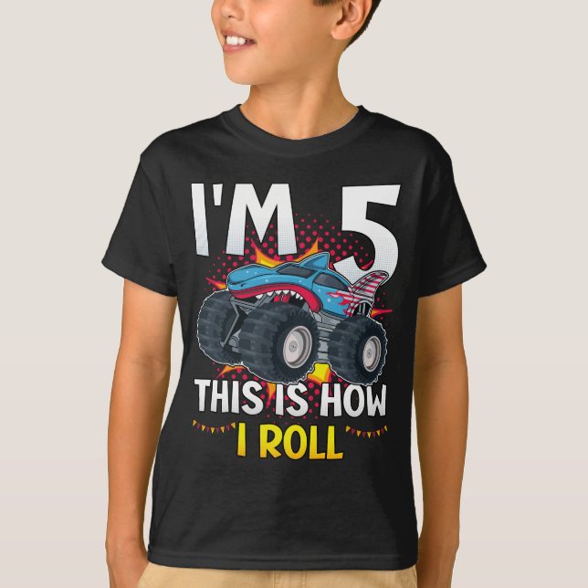Camiseta Tenho 5 anos, é assim que eu faço o Monster Truck  (Frente)