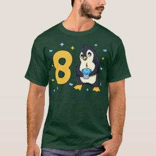 Camiseta Tenho 8 anos com aniversário de criança de pinguim