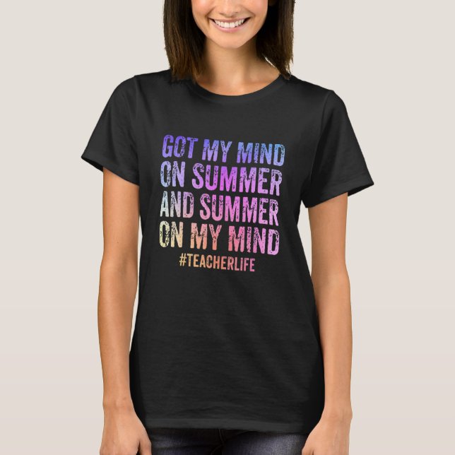 Camiseta Tenho a Mente na Vida de Professora de Verão   Pro (Frente)