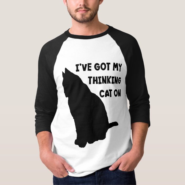 Camiseta Tenho o meu Gato Pensador na Engraçada Citação do  (Frente)
