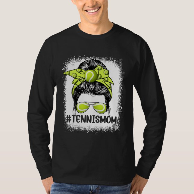 Camiseta Tennis Mom Glasses Messy Bun Women Cute Mother s D (Frente)