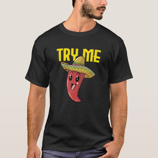Camiseta Tente-me picar pimenta quente e pimenta vermelha H (Frente)