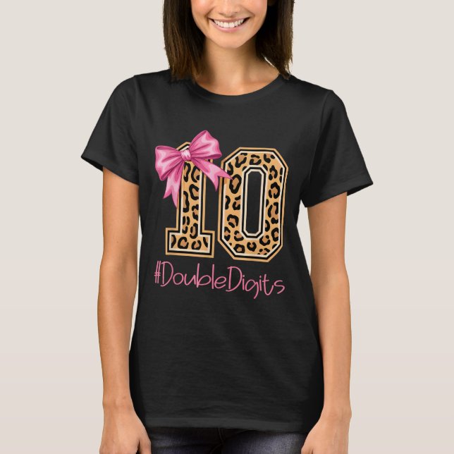 Camiseta Tenth Years Old Girl Birthday Bow Coquette Leopard (Frente)