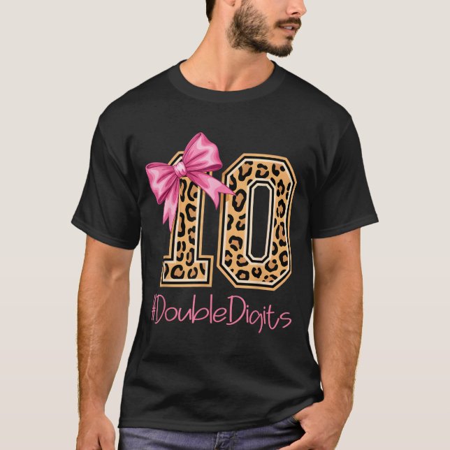Camiseta Tenth Years Old Girl Birthday Bow Coquette Leopard (Frente)