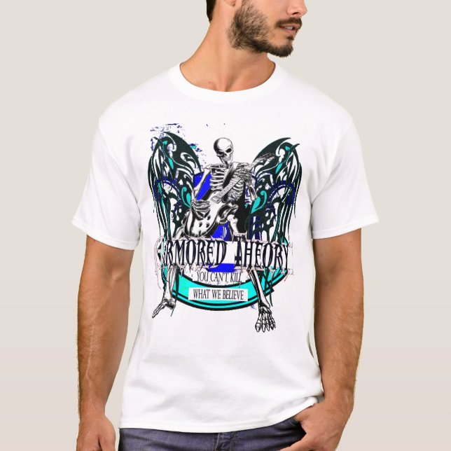 Camiseta Teoria blindada (assim metal) Branco épico T (Frente)