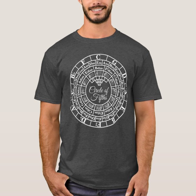 Camiseta Teoria Musical de Jazz Clássico Círculo de Assinat (Frente)