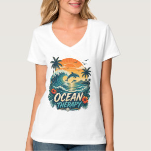 Camiseta Terapia Oceânica Praia Tropical Retro & Golfinho