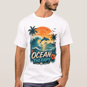 Camiseta Terapia Oceânica Praia Tropical Retro & Golfinho