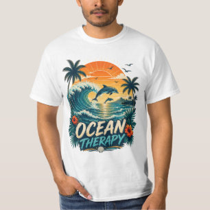 Camiseta Terapia Oceânica Praia Tropical Retro & Golfinho