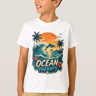 Camiseta Terapia Oceânica | Praia Tropical Retro & Golfinho