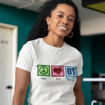 Camiseta Terapia Ocupacional de Paz e Amor<br><div class="desc">Um sinal de paz,  coração,  e as letras para fazer um presente de excelente para um terapeuta ocupacional.</div>