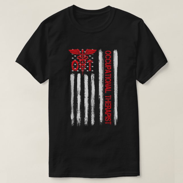 Camiseta Terapia Ocupacional Terapista Americano de Bandeir (Frente do Design)