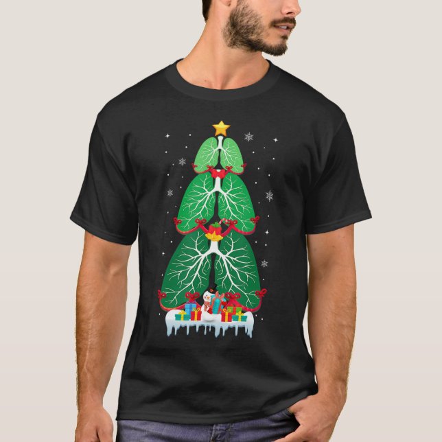 Camiseta Terapia Respiratória de Árvore de Natal Pulmonar T (Frente)