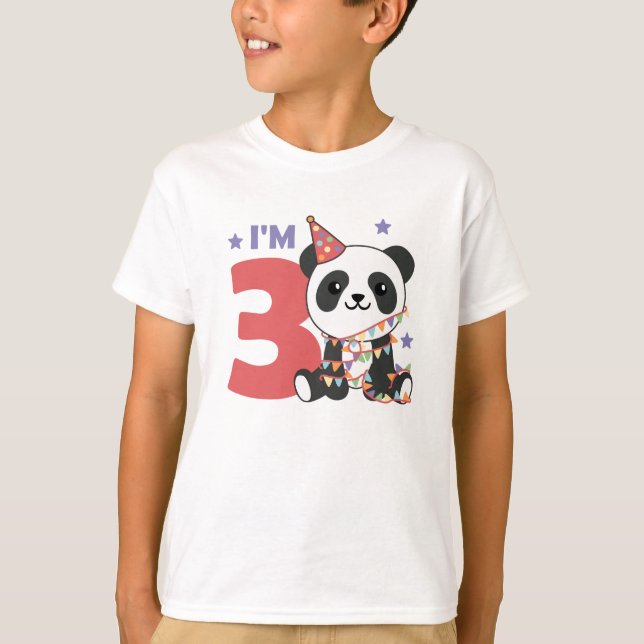 Camiseta Terceiro Aniversário Panda Para Crianças 3 Anos T- (Frente)