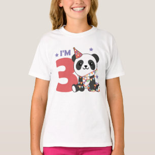 Camiseta Terceiro Aniversário Panda Para Crianças 3 Anos T-