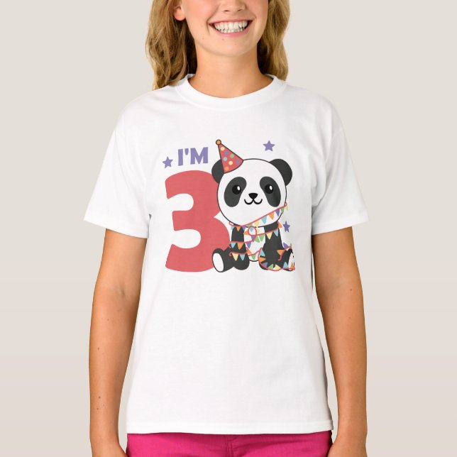 Camiseta Terceiro Aniversário Panda Para Crianças 3 Anos T- (Frente)
