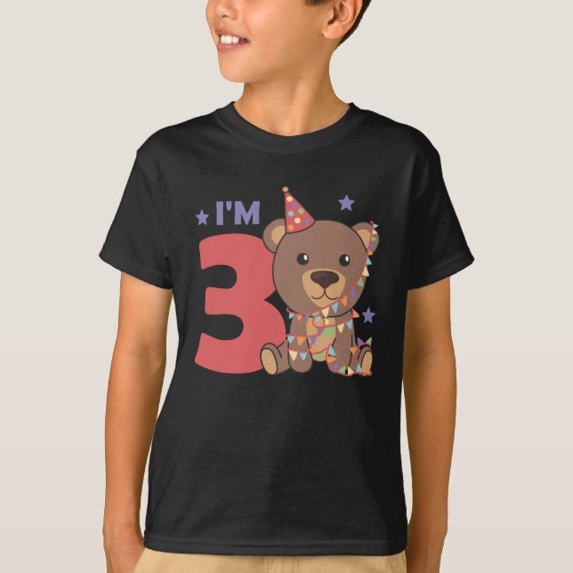 Camiseta Terceiro Urso De Aniversário Para Crianças De 3 An (Frente)