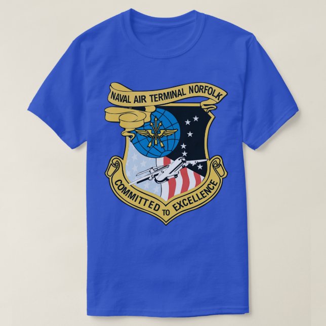 Camiseta Terminal Aéreo Naval do marinho Norfolk com Txt X (Frente do Design)