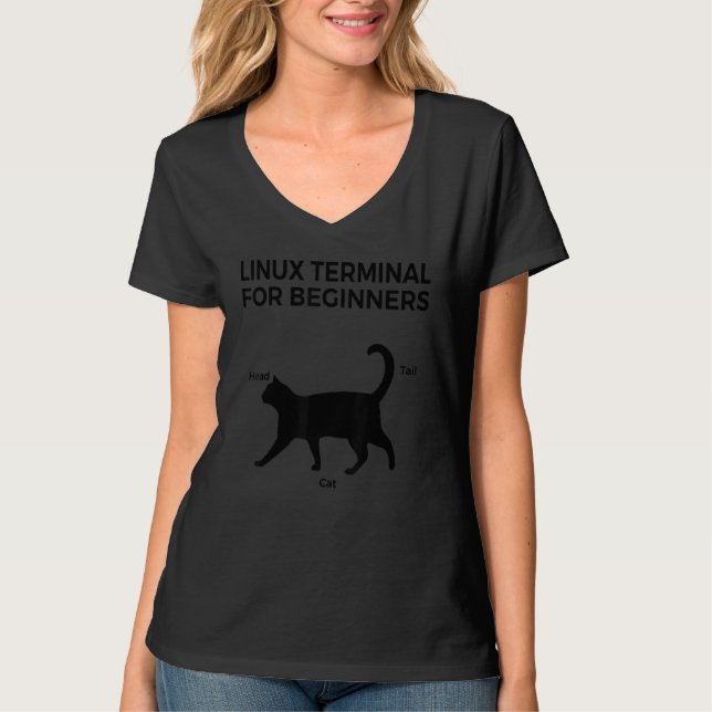 Camiseta Terminal Linux Cat Para Iniciantes (Frente)