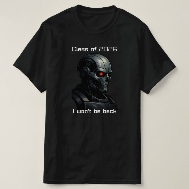 Camiseta Terminator Skull Graduation Class of 2026 Metallic (Frente do Design)