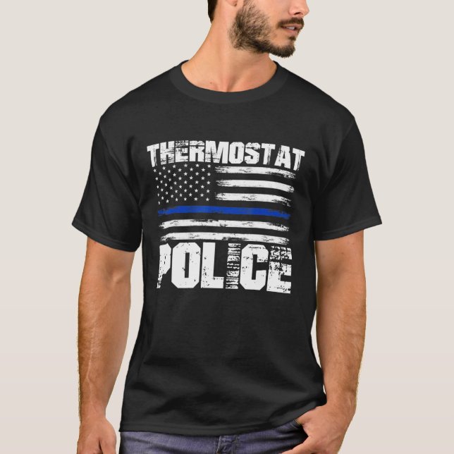 Camiseta Termóstato Polícia Dia de os pais Linha Azul Usa F (Frente)