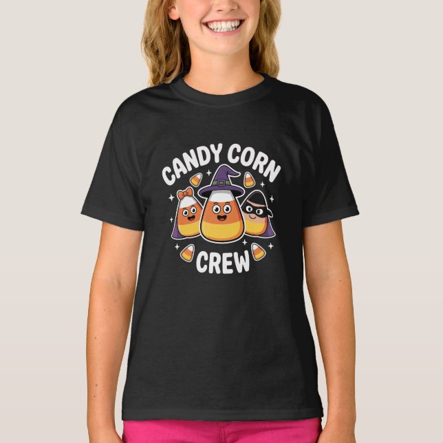 Camiseta Ternos de Halloween da Equipe de Doce Milho Divert (Frente)