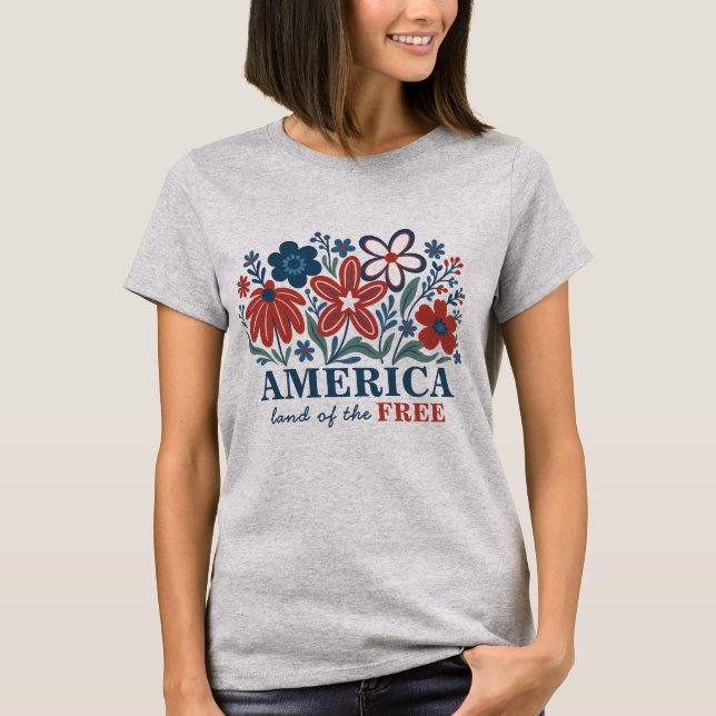 Camiseta Terra Americana do Patriótico Livre Floral (Frente)