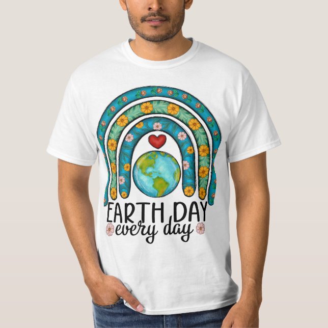 Camiseta Terra Arco-Íris Floral - Celebrar Nosso Planeta (Frente)