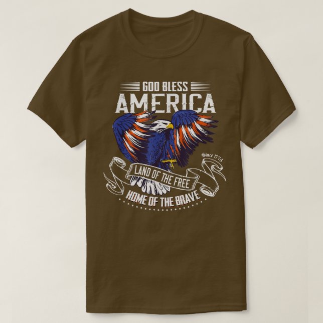 Camiseta Terra da Águia da América do deus abençoe do Lar L (Frente do Design)