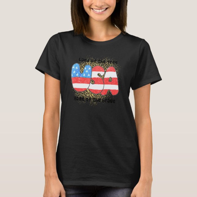Camiseta Terra Da Bandeira Liberal Americana Leopardo-Ameri (Frente)
