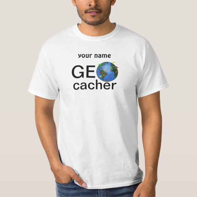 Camiseta Terra de Geocacher com costume de Geocaching das (Frente)