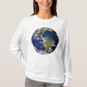 Camiseta TERRA do PLANETA da Capa longa das mulheres do