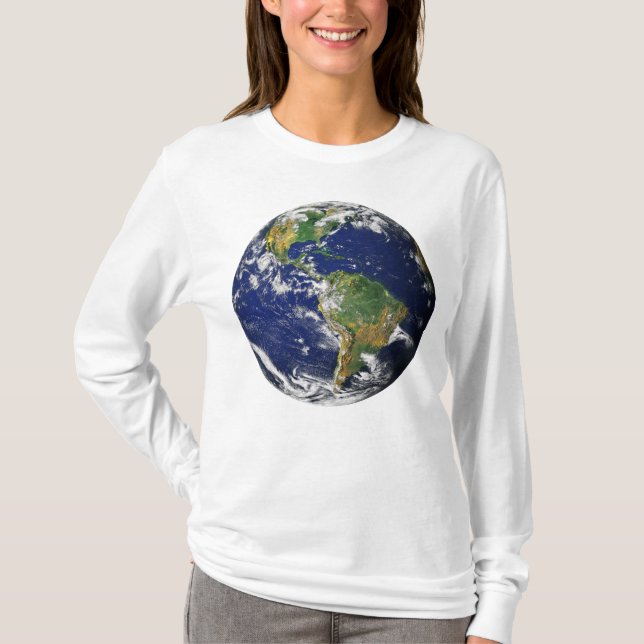 Camiseta TERRA do PLANETA da Capa longa das mulheres do (Frente)
