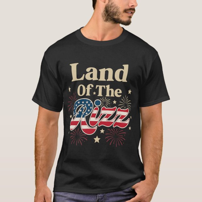 Camiseta Terra Do Rizz 4 De Julho Patriótico Americano (Frente)
