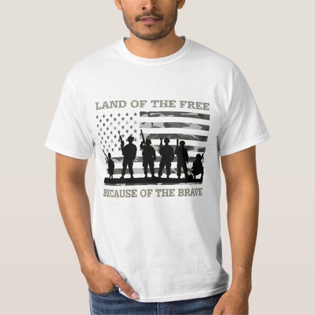 Camiseta Terra dos Grátis por causa dos Corajosos Soldados (Frente)