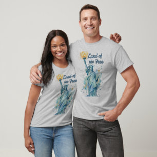 Camiseta "Terra dos Livres - Estátua da Liberdade em Aquare
