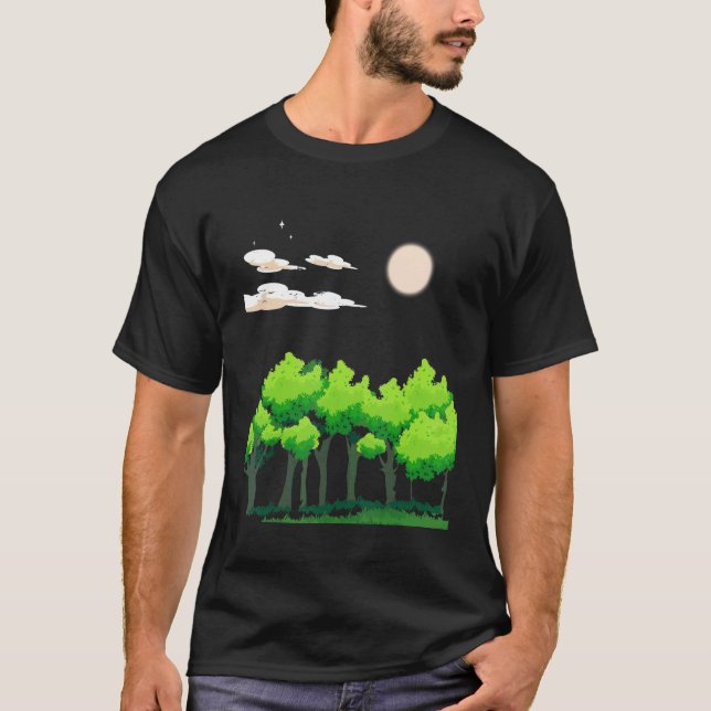 Camiseta Terra-Luar Árvores de Lua Completa Vida Selvagem d (Frente)