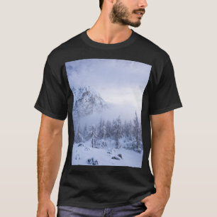 Camiseta Terra maravilhosa do inverno, nevoeiro, floresta d