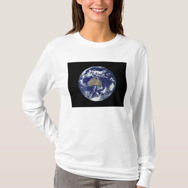 Camiseta Terra totalmente iluminada centrada na Austrália e (Frente)